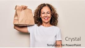  Presentation with deliver - Cool new presentation theme with middle-age-woman-holding-deliver backdrop and a lemonade colored foreground