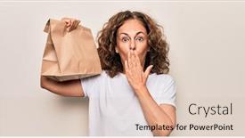  Presentation with deliver - PPT theme with middle-age-woman-holding-deliver background and a lemonade colored foreground