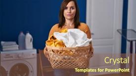  Presentation with china laundry - Slide set having middle-age-woman-holding-laundry background and a tawny brown colored foreground