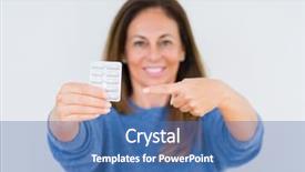  Presentation with pharmaceutical - Presentation having middle age woman holding pharmaceutical background and a ocean colored foreground