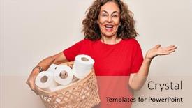  Presentation with wicker - Slide set consisting of middle-age-woman-holding-wicker background and a lemonade colored foreground