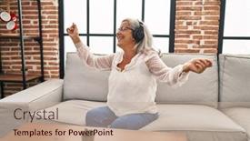  Presentation with music piona - Presentation having middle-age-woman-listening background and a mint green colored foreground