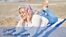  Presentation with listening woman - Presentation with middle-age-woman-listening background and a teal colored foreground