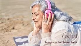  Presentation with listening woman - Presentation having middle-age-woman-listening background and a lemonade colored foreground