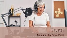  Presentation with piano keyboard - PPT layouts having middle-age-woman-musician-playing background and a coral colored foreground