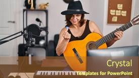  Presentation with classical music - PPT theme featuring middle-age-woman-musician-playing background and a tawny brown colored foreground