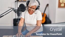  Presentation with piano keyboard - Theme consisting of middle-age-woman-musician-playing background and a  colored foreground