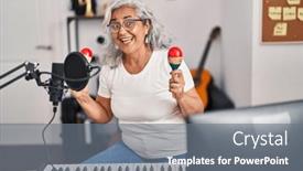 Presentation with music singing - PPT theme enhanced with middle-age-woman-musician-singing background and a  colored foreground
