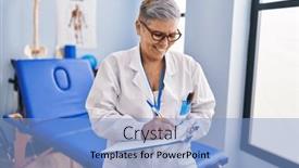  Presentation with rehab clinic - Presentation theme enhanced with middle-age-woman-physiotherapist-writing background and a light blue colored foreground