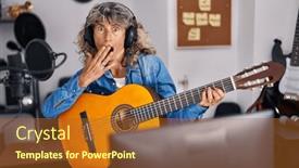  Presentation with music classic - Presentation design featuring middle-age-woman-playing-classic background and a  colored foreground