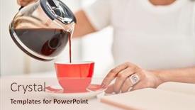  Presentation with cup coffee - Slide set consisting of middle-age-woman-pouring-coffee background and a  colored foreground