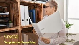  Presentation with binder - Presentation design having middle-age-woman-psychologist-reading background and a tawny brown colored foreground