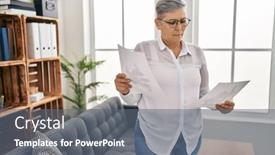  Presentation with reading - Slides having middle-age-woman-psychologist-reading background and a gray colored foreground