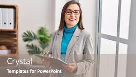  Presentation with psychology - Slide set featuring middle-age-woman-psychologist-smiling background and a coral colored foreground