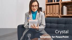  Presentation with psychology - Slide deck consisting of middle-age-woman-psychologist-smiling background and a tawny brown colored foreground