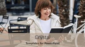  Presentation with reading table - PPT theme consisting of middle-age-woman-reading-book background and a mint green colored foreground