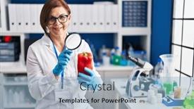  Presentation with pepper - Slides enhanced with middle-age-woman-scientist-looking background and a light blue colored foreground