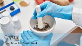  Presentation with sample - Slide deck consisting of middle-age-woman-scientist-mixing background and a light blue colored foreground