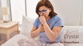  Presentation with bed - PPT theme with middle-age-woman-sitting background and a coral colored foreground