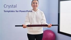  Presentation with woman sport - PPT theme consisting of middle-age-woman-smiling-confident background and a lemonade colored foreground