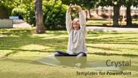  Presentation with confident - Theme consisting of middle-age-woman-smiling-confident background and a yellow colored foreground