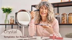  Presentation with confident - Presentation theme having middle-age-woman-smiling-confident background and a  colored foreground