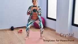  Presentation with woman sport - Presentation design enhanced with middle-age-woman-smiling-confident background and a coral colored foreground