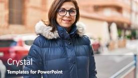  Presentation with confident - PPT theme consisting of middle-age-woman-smiling-confident background and a ocean colored foreground