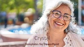  Presentation with confident - PPT theme enhanced with middle-age-woman-smiling-confident background and a coral colored foreground