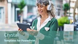  Presentation with confident - Theme consisting of middle-age-woman-smiling-confident background and a ocean colored foreground