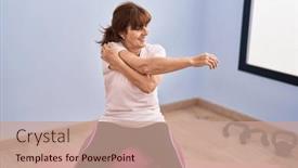  Presentation with woman sport - Slides with middle-age-woman-smiling-confident background and a  colored foreground