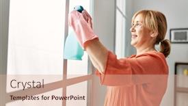  Presentation with diffuser - PPT layouts with middle-age-woman-smiling-happy background and a coral colored foreground