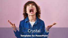  Presentation with frustration - PPT theme having middle-age-woman-standing-over background and a ocean colored foreground