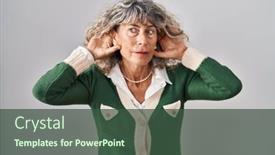  Presentation with deaf - Presentation theme featuring middle-age-woman-standing-over background and a ocean colored foreground