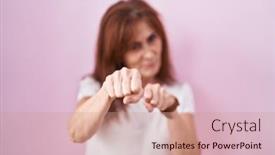  Presentation with violence woman - PPT theme having middle-age-woman-standing-over background and a coral colored foreground