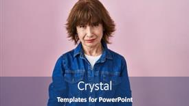  Presentation with woman crying - PPT theme featuring middle-age-woman-standing-over background and a  colored foreground