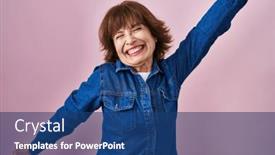  Presentation with pink musik - PPT layouts featuring middle-age-woman-standing-over background and a  colored foreground