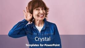  Presentation with hearing - Slides with middle-age-woman-standing-over background and a ocean colored foreground