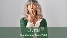  Presentation with sleepiness - Slide deck having middle-age-woman-standing-over background and a ocean colored foreground