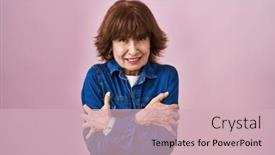  Presentation with sad woman - Presentation theme with middle-age-woman-standing-over background and a soft green colored foreground