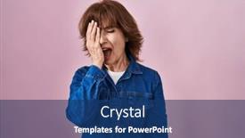  Presentation with face pain - PPT theme featuring middle-age-woman-standing-over background and a  colored foreground