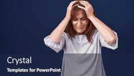 Presentation with migraine - PPT layouts having middle-age-woman-standing-over background and a navy blue colored foreground