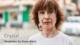  Presentation with street - Presentation consisting of middle-age-woman-standing and a soft green colored foreground