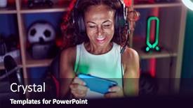  Presentation with streamer - Presentation theme having middle-age-woman-streamer-playing background and a wine colored foreground