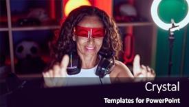  Presentation with virtual reality - Slide set with middle-age-woman-streamer-playing background and a wine colored foreground