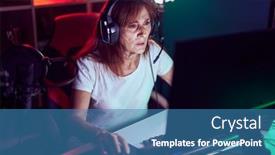  Presentation with computer room - Presentation enhanced with middle-age-woman-streamer-playing background and a teal colored foreground