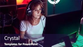  Presentation with computer room - Theme having middle-age-woman-streamer-playing background and a wine colored foreground