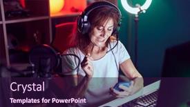  Presentation with computer room - Presentation theme consisting of middle-age-woman-streamer-using background and a wine colored foreground