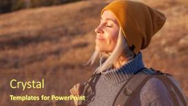  Presentation with stretching - PPT theme having middle-age-woman-stretching-arms background and a  colored foreground