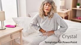  Presentation with pain - Presentation theme featuring middle-age-woman-suffering background and a light gray colored foreground